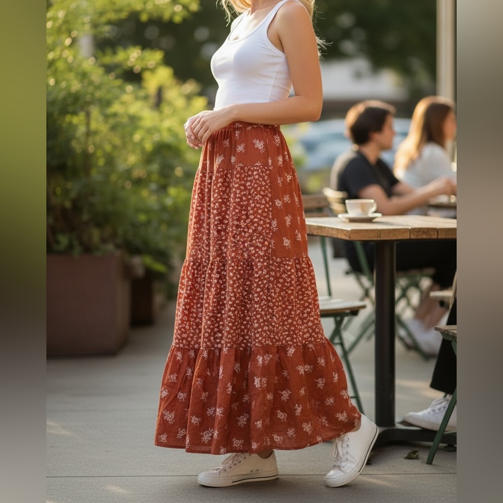 Altar'd State Terracotta Floral Maxi Skirt